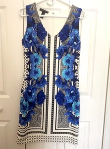 Inc International Concepts Women's Blue-White-Black Sleeveless Dress Size Medium - Picture 1 of 4