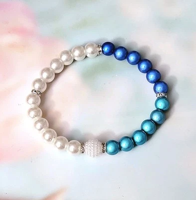 Sylvie's Perlen Magic Beads Strass  Armband weiß türkis blau silber 19 cm / 1118 - Bild 1 von 4