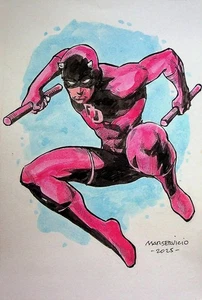 DARE DEVIL Mars Servicio SIGNIERT handbemalt Convention Marvel Comics Kunst - Bild 1 von 2