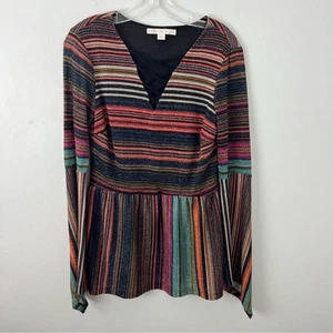 Boston Proper Y2K Striped Peplum Metallic Top Bell Sleeves Womens size Medium - Picture 1 of 7