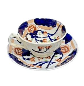 Antique Pottery Gaudy Welsh Staffordshire Cup And Saucer Imari Pattern China - Picture 1 of 12