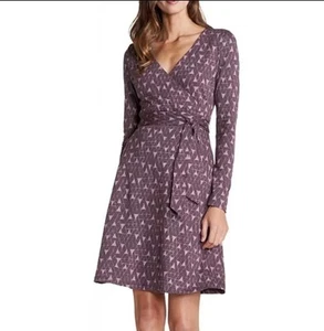 Toad Co Cue Wrap Dress Purple Geometric Organic Cotton Tencel Sz M Longsleeve - Picture 1 of 12