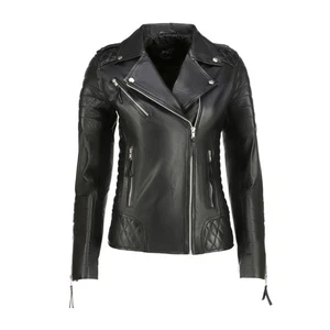 Women’s Black Genuine Leather Biker Jacket – Slim Fit Motorcycle Fashion Coat - Picture 1 of 4