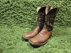 Vintage Justin Leder Cowboystiefel - Herren Größe US 7,5 D - eckige Zehenpartie bestickt - Bild 1 von 12