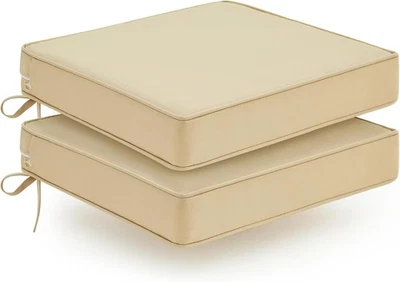Outdoor Chair Cushions Set of 2, Waterproof Patio 22.0"L x 22.0"W x 3.0"T Beige - Image 1 of 4