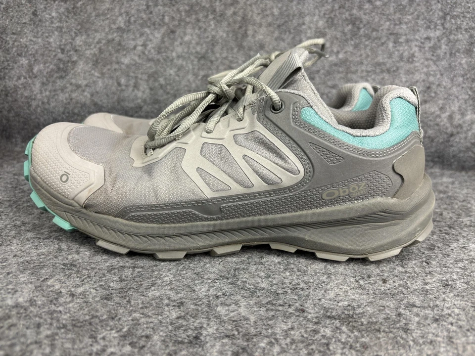 Oboz Trail Hiking Running Shoes Womens Size 10 Gray Teal Low Top Lace Up Grip - Image 1 of 4