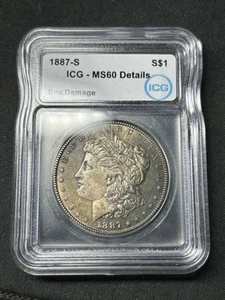 1887-S Morgan Silver Dollar ICG MS60 Details Env. - Picture 1 of 2