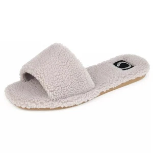 Journee Collection Women Sunlight Slide Slippers US 9 Grey Faux Sherpa Fur - Picture 1 of 7