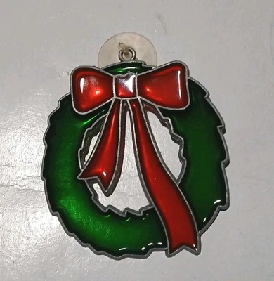 Винтажный витраж венок зеленый красный Suncatcher 3» Рождественское украшение - Изображение 1 из 3