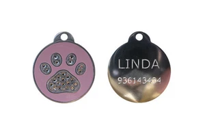 Medaglietta Cane Gatto BRILLANTINI ZAMPINA ROSA 30 mm INCISIONE GRATUITA - Imagen 1 de 1