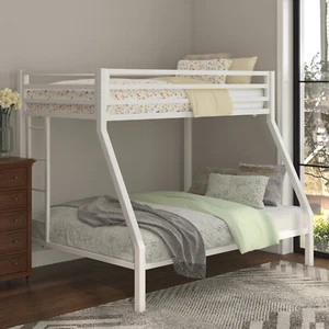 Sifurni Twin Over Full Bunk Bed Frame with Ladder and Guard Rail, Matte White - Picture 1 of 5