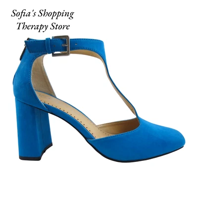 Adrienne Vittadini Mujer Poético Azul Tacones Bloque Correa al Tobillo Zapatos 7.5 Medianos Foto 1 de 4