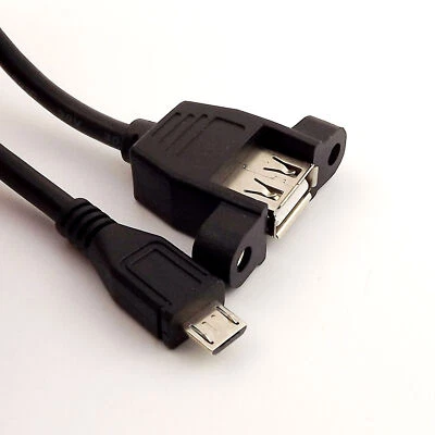 1x USB 2.0 A Female Panel Mount to Micro USB Male Adapter Cable for Android 1FT - Image 1 of 4