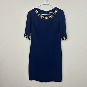 Eliza J. Women's Beaded Embellished Rhinestone Shift Dress Dark Blue Size 10