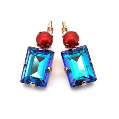 Earrings By Mariana Woman Stunning Red Coral and Sapphire Swarovski Crystals - Image 1 of 4