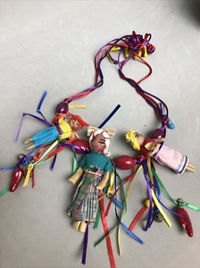 OOAK Cloth Folk Art Dolls Necklace Ribbons Handmade in Peru - Picture 1 of 11