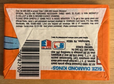 1990 Donruss Baseball Card Wax Pack Alvin Davis Mariners Showing On Bottom Back - Image 1 of 2