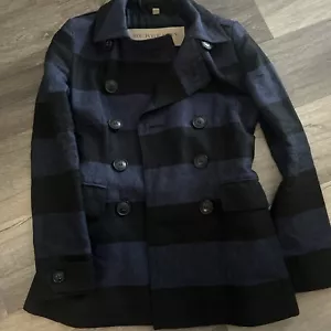 Burberry Brit Black And Blue Stripe Women’s Linen Coat Size 4 - Picture 1 of 5