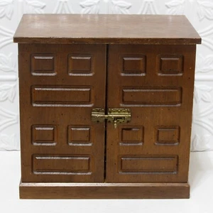 Jewelry Box Wood/Veneer Double Slide Bar Latching Doors 8 Red Lined Drawers Vtg. - Picture 1 of 6