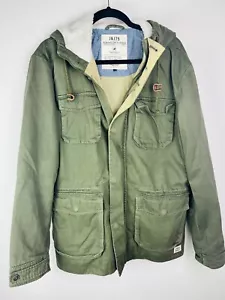 CHAQUETA PARKA JACK JONES Hombre Talla L Grande Verde Oliva Forrada Capucha Marrón Abrigo - Imagen 1 de 7