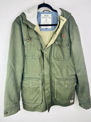 JACK JONES mens PARKA JACKET SIZE L Large Green Olive Lined Hooded Brown COAT - Image 1 of 4