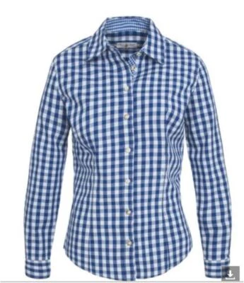 Trachtenbluse Trachten Damen Blusen Karobluse Blau Weiß Baumwoll Langarm Almsach - Bild 1 von 4