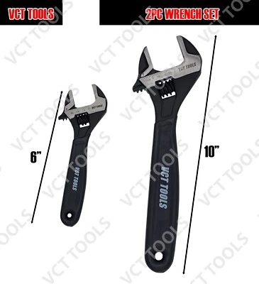VCT 2PC Adjustable Wrench Set 6" 10" Crescent Wrench Wide Jaw Black Oxide Finish - Image 1 of 4