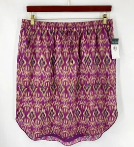 Lauren Ralph Lauren Skirt Plus Sz 1X Purple Tan Ikat Print Drawstring Waist NEW - Picture 1 of 5