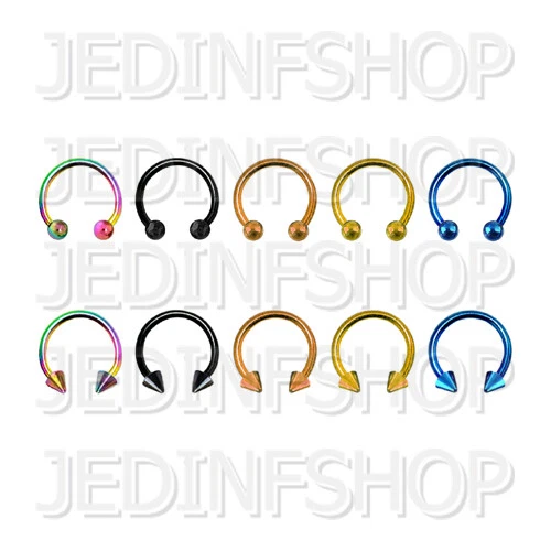 Circular Bar Horseshoe Ring | 2.0mm (12g) - 10mm | Titanium Anodised Ball Spike - Image 1 of 1