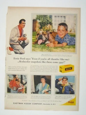 Anuncio impreso de película Kodak Kodacolor de colección de los años 50 Ernie Ford Family Dog Rochester NY Foto 1 de 2