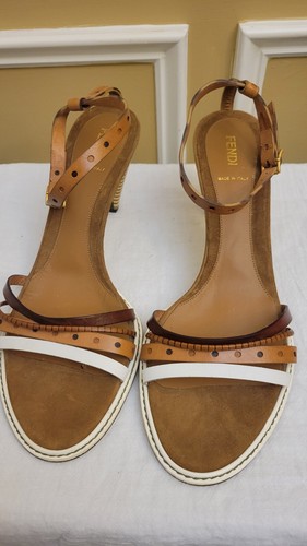 FENDI Sandali multicolori in pelle tacco a cono taglia 41 US 10