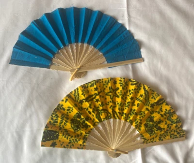 2 Abanicos Mano Paño de Bambú Hecho a Mano Indonesia Nuevo Avenico Verano Moda Lo último #417X Foto 1 de 4