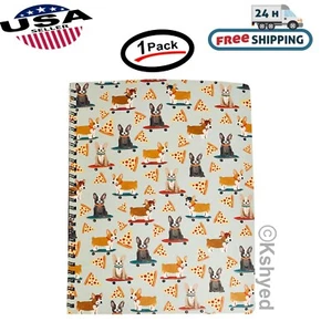 Molly & Rex Spiral Notebook, Dog & Pizza Pattern (1 Pack) College Rule w/ Folder - Picture 1 of 7