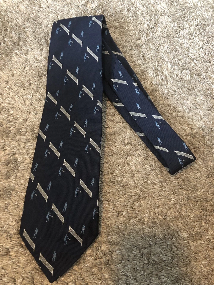 Винтажный мужской синий теннисный галстук Tom Bass Tiger Hall сделано в США - Изображение 1 из 4