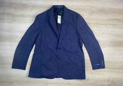 NUEVO CON ETIQUETAS Polo Ralph Lauren Hombres Blazer Azul Blanco 46L Algodón Lana Lino Chaqueta $898 Foto 1 de 4