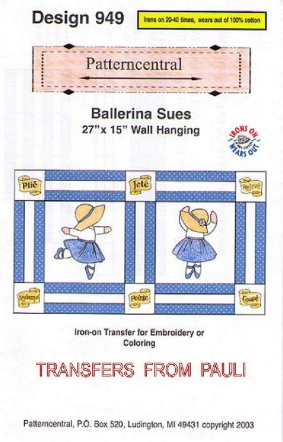 BALLERINA SUES -27"X15" Wall Hanging Embroidery Pattern - Image 1 of 1