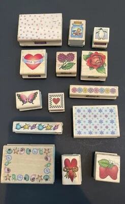 Lote de 14 sellos de goma - corazones, rosas, conchas y más - envío gratuito Foto 1 de 4