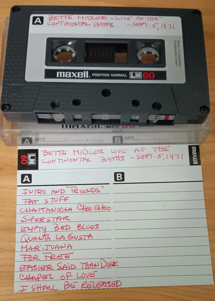 used Maxell LN60 blank cassette tape (label Bette Midler Live Continental Baths) - Image 1 of 1