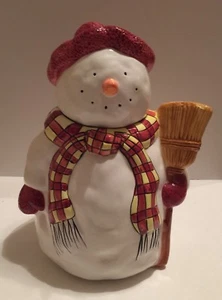 Sakura Earthenware Ceramic Snowman Cookie Jar Holiday Christmas White Red - Bild 1 von 4