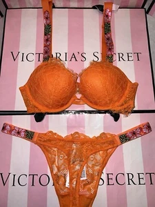 Victoria's Secret Bra Very Sexy Push Up Shine Strap BEAUTIFUL 32B Orange Tropics - Picture 1 of 9