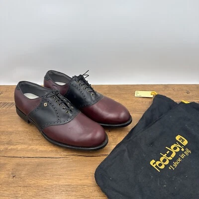 ВИНТАЖНЫЕ мужские туфли для гольфа FootJoy Classics черная бордовая кожа 12,5D - Изображение 1 из 4