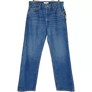 Jeans donna lunghi larghi Re/Done 33x31 Bay Fade blu cotone bottoni dritti mosca - Foto 1 di 23
