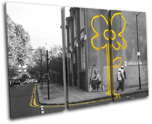 Flower Graffiti Banksy Street TREBLE CANVAS WALL ART Picture Print VA - Picture 1 of 1