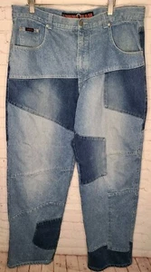 Vtg Y2K Vibes Baggy Denim Distress Hip Hop Skater Grunge Jeans Patch Mens 40x34 - Picture 1 of 15