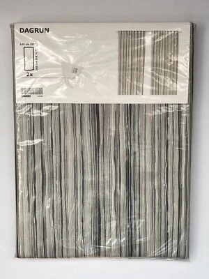 New! IKEA Dagrun Grey Beige Striped Curtains 2 Panels 57” x 98 1/2” - Image 1 of 4