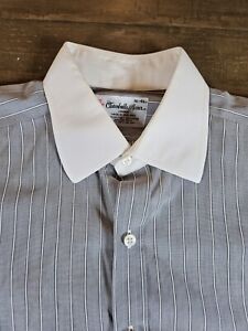 TURNBULL & ASSER Classic 16- 41cm French Cuffed Gray Striped White Dress Shirt