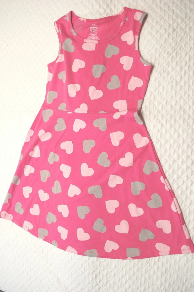 Vestido informal de verano tejido para niñas ROSA con CORAZONES GRISES sin mangas XL 14-16 Foto 1 de 1