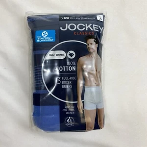 Jockey 3 Pack Boxer Briefs Men's Large Blue Classics 100% Cotton Full Rise New - Picture 1 of 3