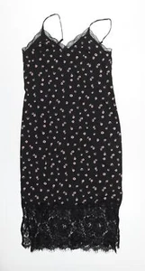 H&M Womens Black Floral Polyester Slip Dress Size M V-Neck Pullover - Lace Trom - Picture 1 of 10