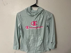 Champion Girls Lightweight Hooded Shirt Long Sleeve Youth Large Blue - Picture 1 of 5